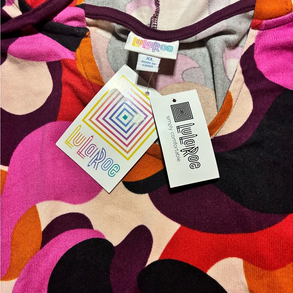 LuLaRoe Pink Multi-Color Abstract Hooded Pullover - Picture 2 of 3